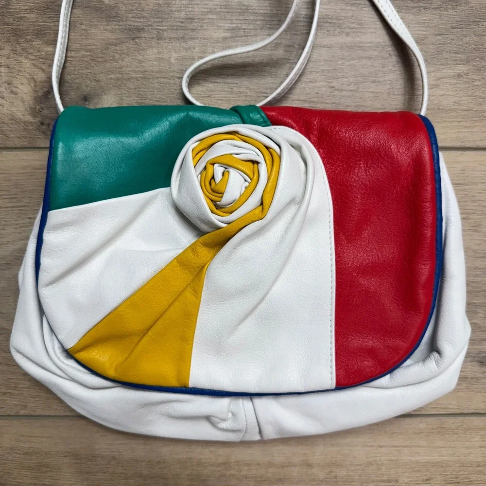 Giani Bernini Vintage Leather Crossbody Bag Multicolor 3D Twee Color Block White - Picture 2 of 9